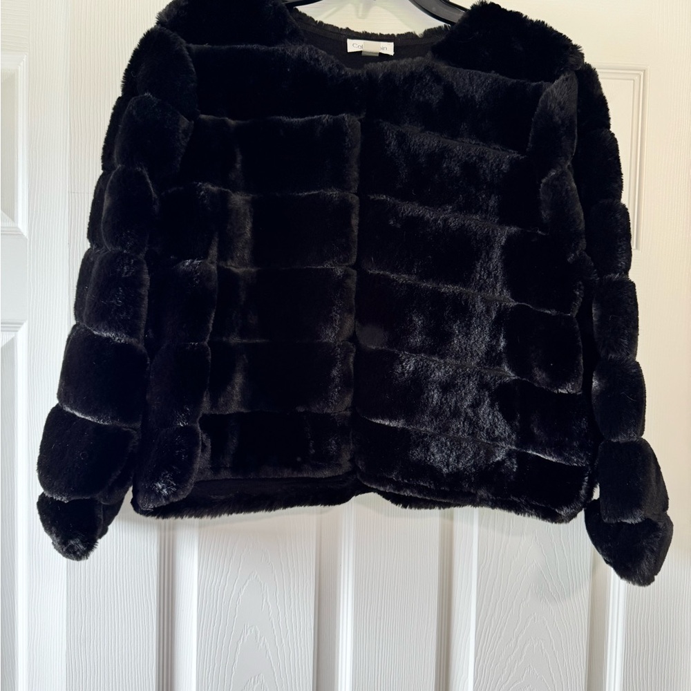 Calvin Klein Black Faux Fur Coat